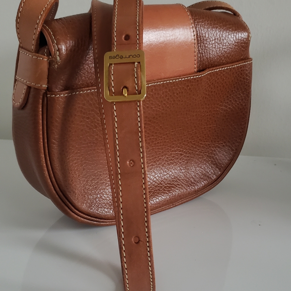 Courreges Brown Leather Vintage Crossbody Bag - French Designer '70s Gem, Gold - Picture 2 of 3